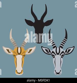 Antilope Kopf Vector Illustration style flache schwarze Silhouette Stock Vektor