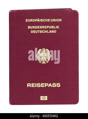 Deutsche Europäische Union biometrischen Pass auf weißem Hintergrund Stockfoto