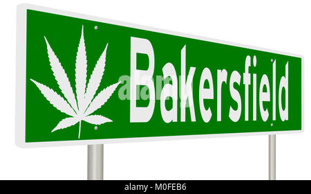 Eine 3D Rendering eines grünen Hinweisschild mit Marihuana Blatt für Bakersfield Kalifornien Stockfoto