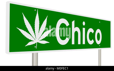 Eine 3D Rendering eines grünen Hinweisschild mit Marihuana Blatt für Chico Kalifornien Stockfoto
