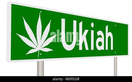 Eine 3D Rendering eines grünen Hinweisschild mit Marihuana Blatt für Ukiah Stockfoto