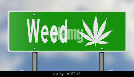 Eine 3D Rendering eines grünen Hinweisschild mit Marihuana Blatt für Unkraut Kalifornien Stockfoto