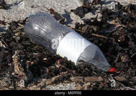 Kunststoff Soft drink Flasche am Strand. Stockfoto