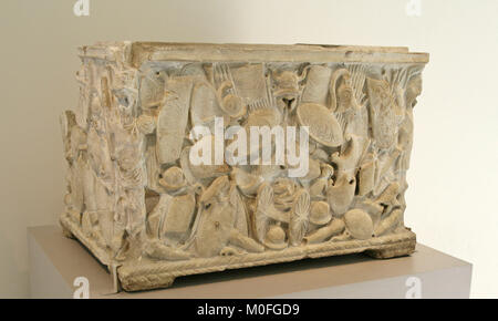 Marmor Julio-Claudian cinerary urn, römische Periode, 1. Hälfte des 1. nachchristlichen Jahrhundert, das Metropolitan Museum der Kunst (Met), Upper Manhattan, New York City Stockfoto