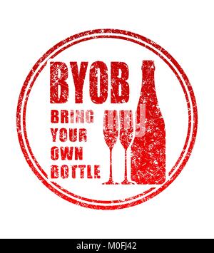 Stempel mit dem Wort BYOB - Bringen Sie Ihre eigene Flasche. Stock Vektor