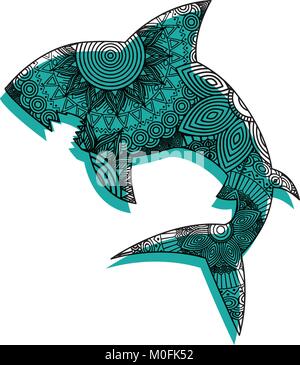 Hand gezeichnet für Erwachsene Malvorlagen mit shark zentangle Stock Vektor