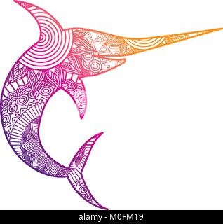 Hand gezeichnet für Erwachsene Malvorlagen mit Marlin Fischen zentangle Stock Vektor