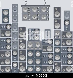 Wall of Sound - riesige Professionelle concert Audio Lautsprecher einstellen. Stock Vektor