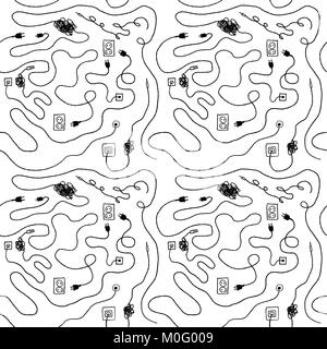 Verheddertes Kabel nahtlose Muster - doodle Textur illustration Vektor. Stock Vektor