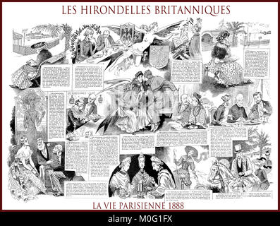 Französische satirische Zeitschrift La vie parisienne 1888, zentrale Seite: Les Hirondelles britanniques - die britische Schwalben. Humor, Karikaturen, Porträts Stockfoto