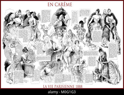 Französische satirische Zeitschrift La vie parisienne 1888, zentrale Seite: de carême - fasten. Humor, Karikaturen, Porträts Stockfoto