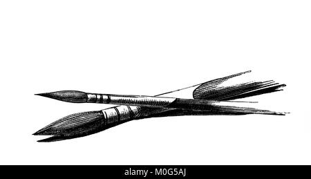 Artist's Bürsten, Illustration von 1888 Die Kunst des Skizzieren aus der Natur von Philip H Delamotte Stockfoto