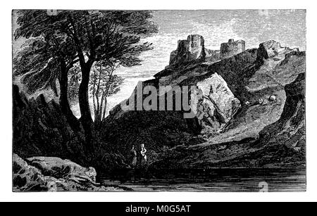 Gravieren von Harlech Castle, Gemälde von John Varley von 1888 Die Kunst des Skizzieren aus der Natur von Philip H Delamotte Stockfoto
