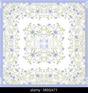 Schal Print Design. Zarte süße Blumen quadratischen Muster. Vektor Stock Vektor