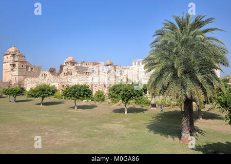 CHITTORGARH, Rajasthan, Indien - Dezember 12, 2017: Allgemeine Ansicht von Rana Kumbha Palace innerhalb des Forts befindet (Garh) von Chittorgarh Stockfoto