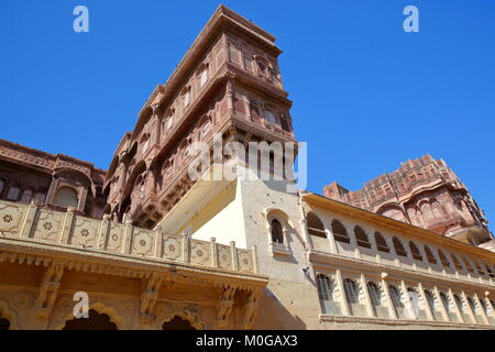 JODHPUR, Rajasthan, Indien - Dezember 17, 2017: architektonische Details der Mehrangarh Fort Stockfoto