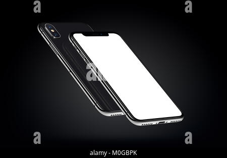 Ähnlich wie das iPhone X Perspektive smartphone mockup. Isometrische smartphones mockup Vorder- und Rückseite eines über dem anderen. Stockfoto