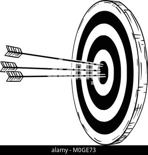 Cartoon von Ziel- oder Schlag mit drei Bogen Pfeile Hits in der Mitte Stock Vektor