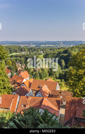 Blick auf die historische Altstadt von Tecklenburg, Deutschland Stockfoto