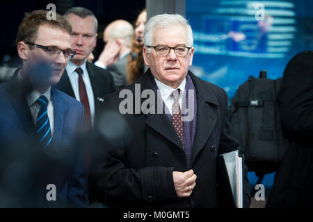 Brüssel, Bxl, Belgien. 22 Jan, 2018. Polnische Außenminister Jacek Czaputowicz kommt für FAC die Außenminister der EU-Rat im Europäischen Rat in Brüssel, Belgien am 22.01.2018 von Wiktor Dabkowski Credit: Wiktor Dabkowski/ZUMA Draht/Alamy leben Nachrichten Stockfoto