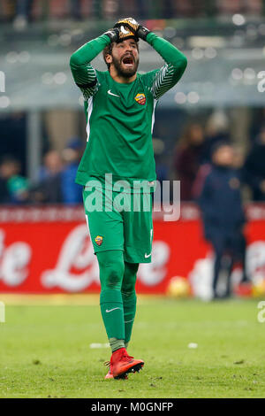 Olympiastadion, Mailand, Italien. 21 Jan, 2018. Alisson Becker von der Roma reagiert während der italienischen Serie A Fußball Spiel. Quelle: Giampiero Sposito/Alamy leben Nachrichten Stockfoto