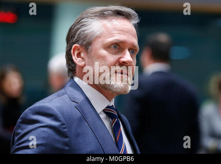 Brüssel, Belgien. 22 Jan, 2018. Der dänische Außenminister Anders Samuelson kommt für die Treffen der EU-Außenminister in Brüssel, Belgien, Jan. 22, 2018. Credit: Ihr Pingfan/Xinhua/Alamy leben Nachrichten Stockfoto