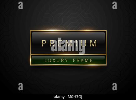 Premium Black Green Label mit goldenen Rahmen auf schwarzen geometrischen Hintergrund. Dunkle Luxus logo Vorlage. Vector Illustration Stock Vektor