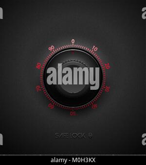 Realistische schwarz Kombination sichere Verriegelung volumen Element auf strukturiertem Kunststoff dunklen Hintergrund. Rot glänzend runde Skala. Vektor Security Icon Design Stock Vektor