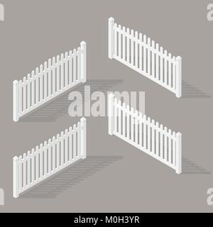Eine Reihe von isometrischen Spannweiten Holzzaun in verschiedenen Formen. Isoliert auf weißem Hintergrund. Elemente von Gebäude und Landschaftsdesign, Vektor-illustration Stock Vektor