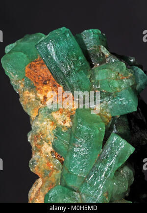 Smaragdsorte der beryl-on-Matrix aus der Muzo-Mine, Boyacá, Kolumbien, mit Mineralproben für geologische Studien und gemologische Bedeutung. Stockfoto