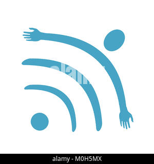 Isolierte Wi-Fi-Symbol mit fliegenden menschlichen Figur Stockfoto