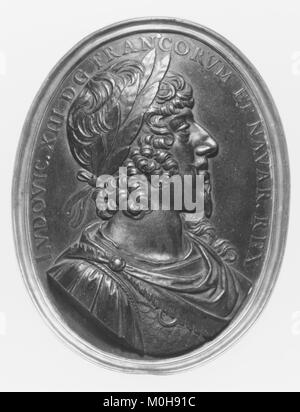 Porträt von Ludwig XIII., König von Frankreich, der von 1610 bis 1643 regierte, bekannt für die Konsolidierung der königlichen Macht und die Gestaltung der frühen modernen französischen Monarchie. Stockfoto