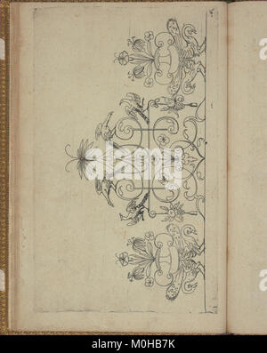 Eine Seite aus dem „New Modelbüch“, einem deutschen Musterbuch aus dem 16. Jahrhundert mit Textil- und Stickmotiven. Seite 22v enthält ornamentale Motive, die typisch für die dekorative Kunst der Renaissance sind und in der Sammlung des Metropolitan Museum of Art aufbewahrt werden. Stockfoto