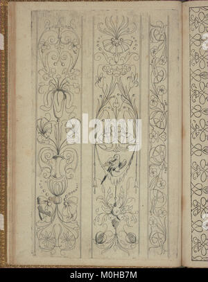 Ein Bild des „neuen Modelbch“ auf Seite 23v, das Designelemente und künstlerisches Layout zeigt, die für die Produktionszeit von Bedeutung sind und Entwicklungen in der Kunst- und Designgeschichte widerspiegelt. Stockfoto