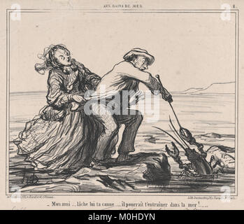 Mon Ami..., lâche Lui ta canne.... von Aux Bains de Mer, Le Charivari, 28. September 1859 MET DP 876778 veröffentlicht. Stockfoto