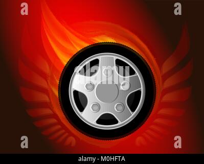 Blazing Rad mit Flügeln. Vector Illustration. Stock Vektor