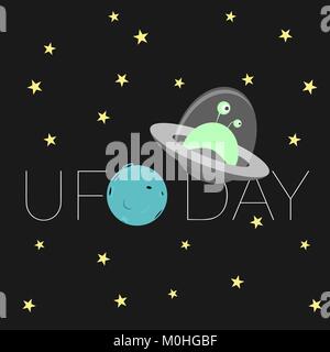 Cartoon Illustration für Welt UFO-Tag. Vektor-Karte, Poster, Banner Stock Vektor