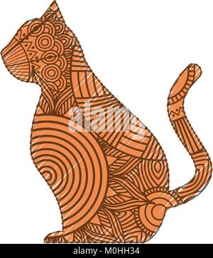 Hand gezeichnet für Erwachsene Malvorlagen mit Katze sitzt zentangle Stock Vektor