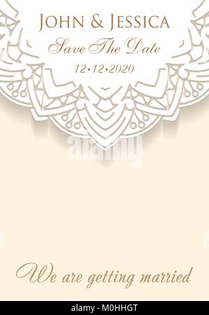 Papier Spitze Ornament, runde Zierpflanzen doily Pattern mit leeren Raum für Text. Vector Illustration Gruß, vintage Hochzeit Einladung, die Speichern Datum Stock Vektor