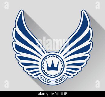 Heraldischen Symbol mit Flügeln. Krone und lange Schatten. Stilvolle Vector Illustration mit Anschlag für Ihr Logo oder Tätowierung. Stock Vektor