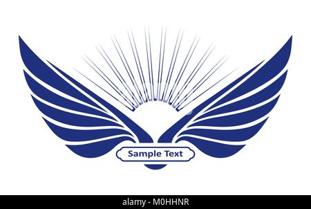 Heraldischen Symbol mit Flügeln. Sonnenstrahlen und kopieren Sie Platz für Text. Stilvolle Vector Illustration ihr Logo Design oder Tätowierung. Stock Vektor