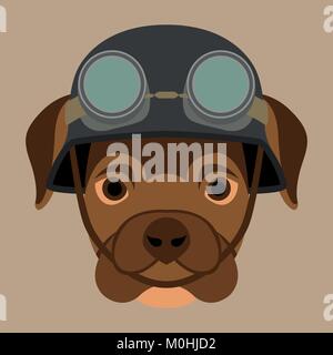 Hund Gesicht in Helm Vector Illustration Flat Style Vorderansicht Stock Vektor