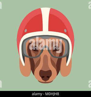 Hund Gesicht in Motorrad Helm Vector Illustration Flat Style Stock Vektor