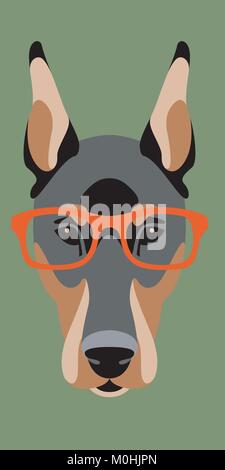 Hund Dobermann Gesicht Gläser Vektor-illustration Flat Style Stock Vektor