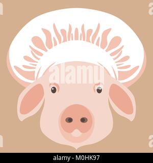 Schwein Gesicht in Cooks cap Vektor-illustration Flat Style Vorderansicht Stock Vektor