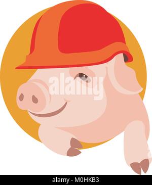 Schwein Gesicht in Helm Vector Illustration Flat Style Vorderansicht Stock Vektor