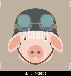 Schwein Gesicht in Helm Vector Illustration Flat Style Vorderansicht Stock Vektor