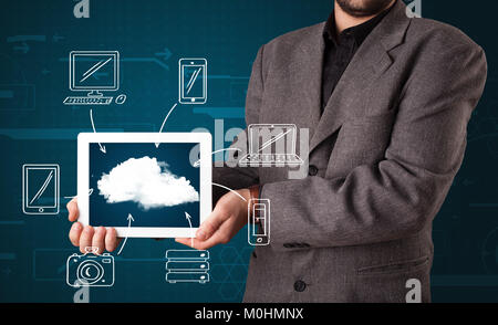 Junge Unternehmer mit Hand gezeichnet cloud computing Stockfoto