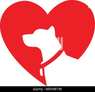 Modernes flaches design Hund logo mit Liebe Herz Hintergrund Vektor Stock Vektor