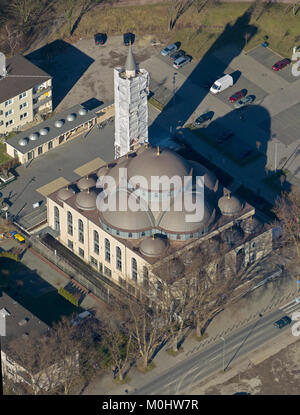 Luftaufnahme, DITIB Merkez Moschee, Deutschlands größte Moschee, Duisburg, Duisburg-Nord, Ruhrgebiet, Nordrhein-Westfalen, Deutschland, Europa, Duisburg, Ruh Stockfoto